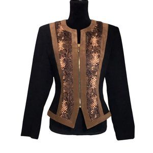 Karin Stevens Black/Brown Zip Up Jacket - Size 6
